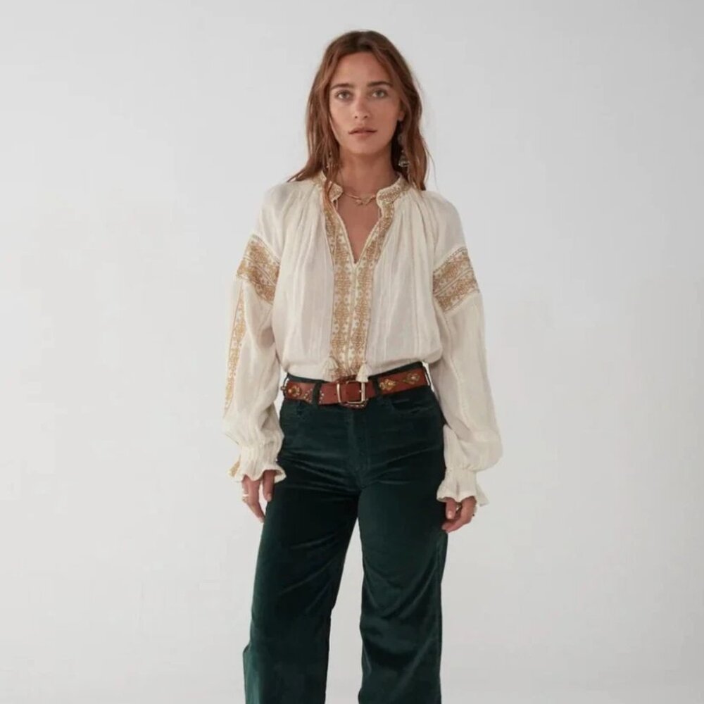 Maison Hotel Violette Blouse Gold Embroidery Size M - Picture 2 of 12
